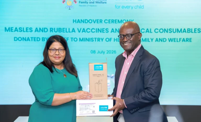 ޔުނިސެފުން ރާއްޖެއަށް 28,000 މީސަލްސް އެމްއާރް ވެކްސިން ޑޯޒު ހަދިޔާކޮށްފި